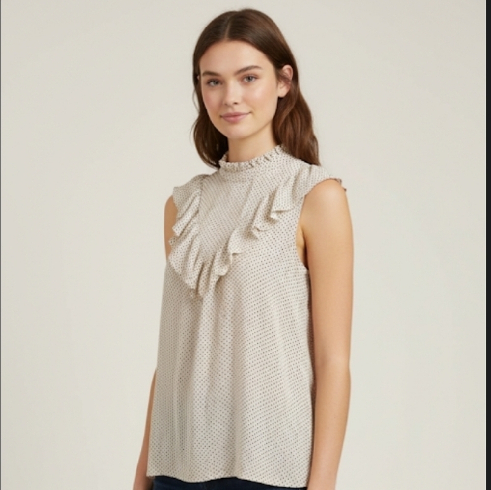 Who What Wear Ruffled Polka Dot Sleeveless Top - White Size Small